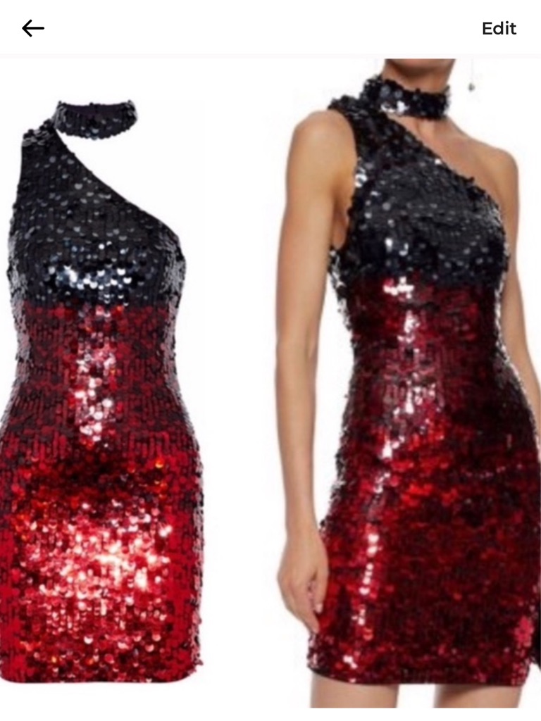 Alice + Olivia Black-To-Red Sequin One-Shoulder Mini Dress